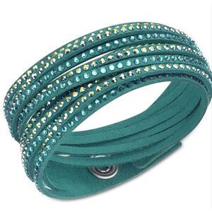 Swarovski Slake Light Green Suede & Crystal Wrap Bracelet with Crystal Adjustabl